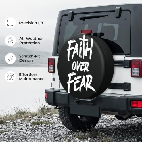 16 Inch Spare Tire Cover, Waterproof PU Leather, Faith Over Fear - Image 5