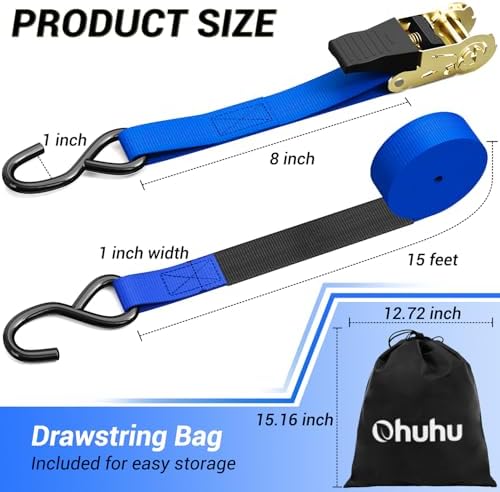 Ohuhu Ratchet Tie Down Straps 1" x 15' - Image 5