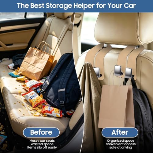 Amooca Car Headrest Hooks 2-Pack Suede Seat Organizer - Image 2