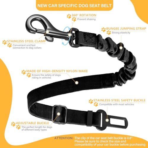 Dog Seat Belt Retractable Dog Car Harness 2 Pack Elastic Bungee Buffer - Image 3