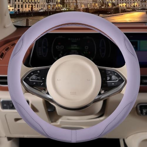 Nappa Leather Ice Silk Fabric Purple Steering Wheel Cover - Image 2