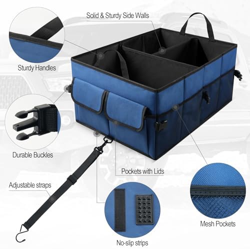 UYYE Auto Collapsible Trunk Organizer, 3 Large Compartments and 6 Pockets - Image 2