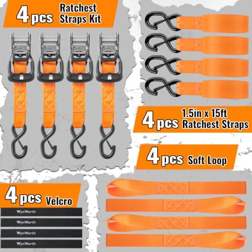 Retractable Ratchet Straps 4 Pack, 5208LBS Break Strength - Image 6