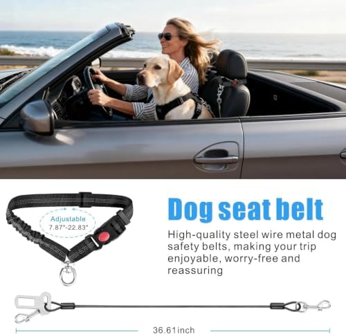 Idepet Dog Seat Belt for Car Stainless Steel 3 in 1 Dog Seatbelt Black - Image 4