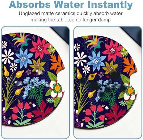 Ceramic Car Cup Holder Coasters Set of 2, 2.56 in Tropical Flowers - Image 5