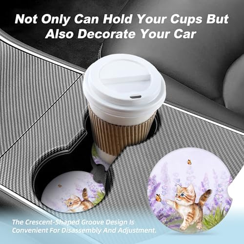 Lavender Butterfly Cute Cat Car Coasters - Image 7