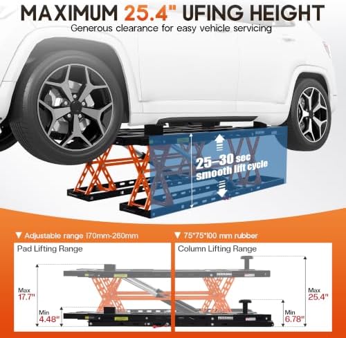 SPECRAFT 7000LBS Orange Portable Hydraulic Car Lift, Home Garage - Image 5