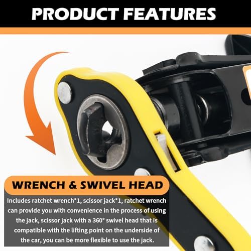 1T Scissor Jack for Car with Ratchet Wrench Kit, Heavy Duty Scissor Car Jack - Image 5