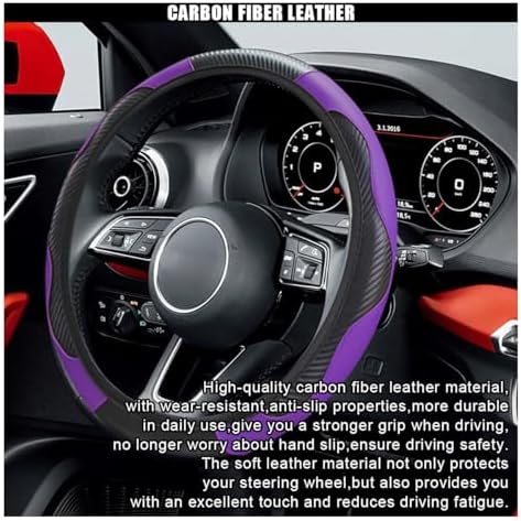 KITUREK 15" Car Steering Wheel Cover, Carbon Fiber Leather - Image 5