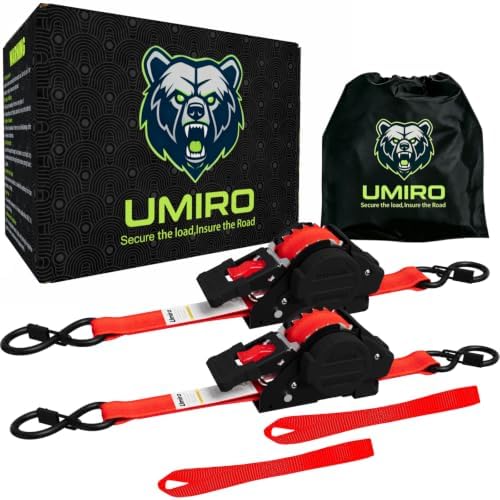 Retractable Ratchet Straps, 1 Inch x 12 Feet Heavy Duty Tie Downs, 1760lb Break by Umiro