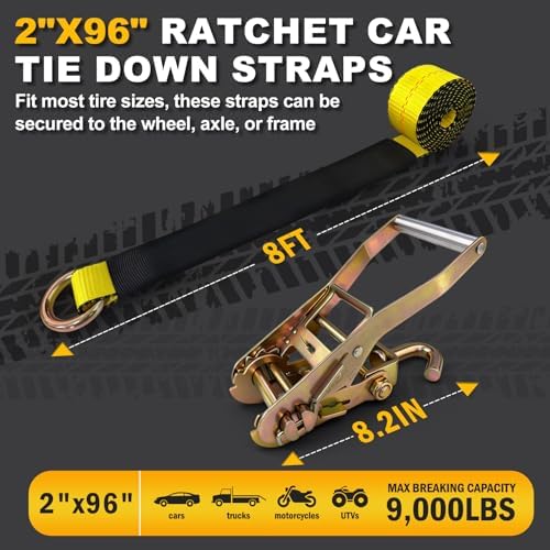 4PCs 2"x96" Ratchet Car Tire Tie Down Straps 9900LBS - Image 2