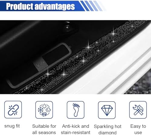 2PCS Bling Rhinestone Car Anti-Collision Adhesive Sticker Strip, Door Sill Strip - Image 3