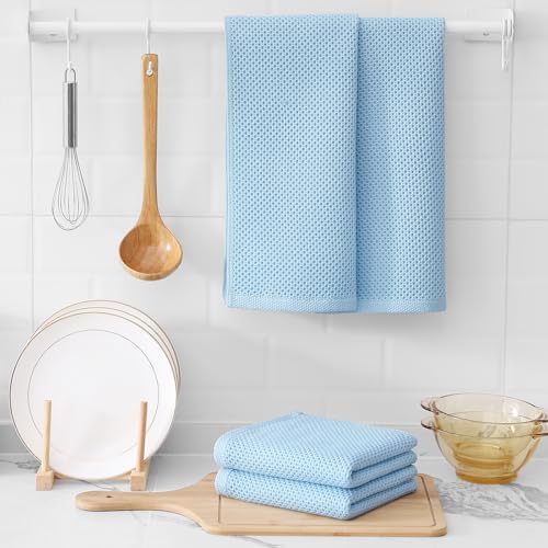 Kitinjoy 100% Cotton Waffle 12-Pack Kitchen Towels, Sky Blue - Image 6
