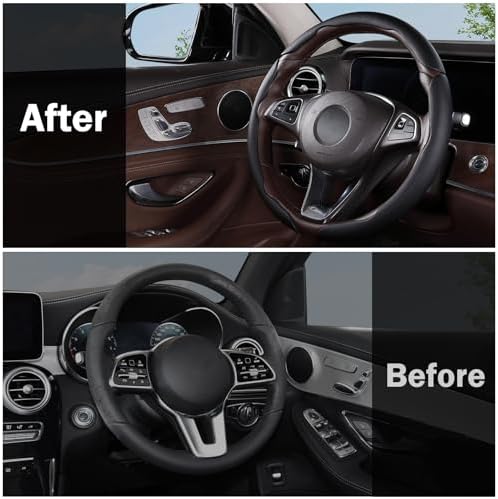 Car Steering Wheel Cover Leather 14.5-15 in Universal 3Pcs Set Black - Image 7