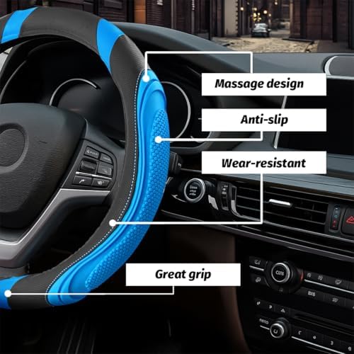 Osilly 15 Inch Artificial Leather Steering Wheel Cover, Light Blue - Image 3