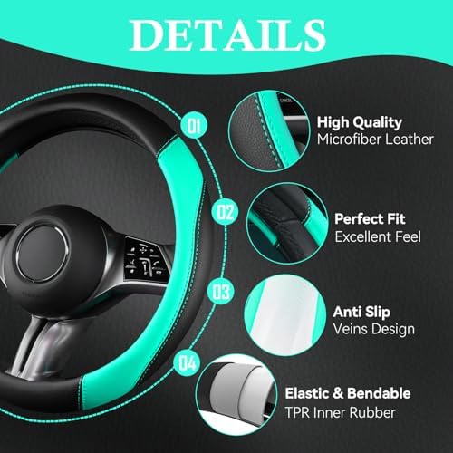 CAR PASS Faux Leather Steering Wheel Cover and Waterproof Car Floor Mats - Image 6