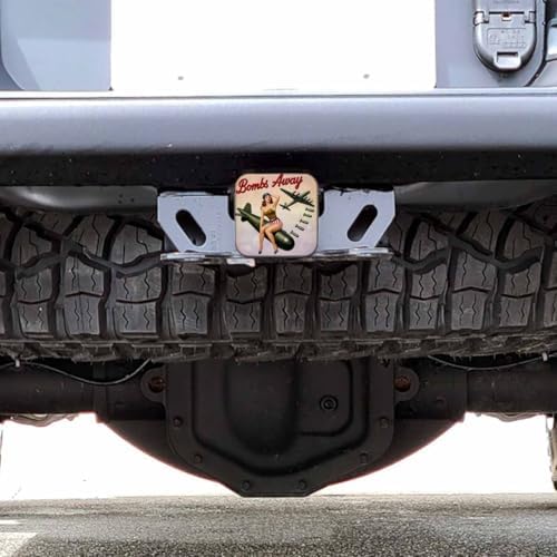 2 Inch Bombs Away Trailer Hitch Cover, Retro Pin-Up Girl Sitting On Bomb Hitch - Image 6