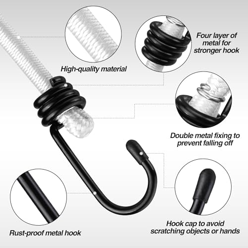 WORKPRO 24" Bungee Cords with Hooks, 4 Pack Heavy Duty Outdoor Bungee Strap - Image 5