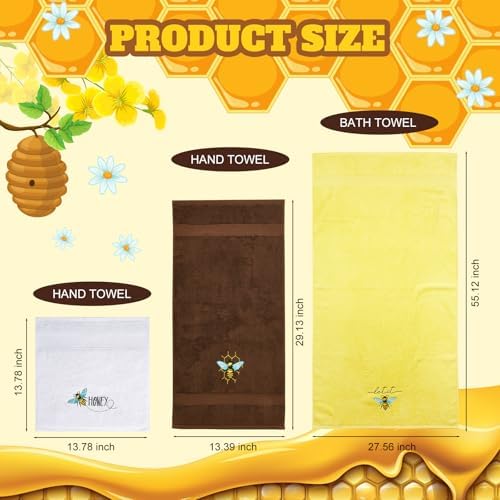 Peryiter 3 Pack Honey Bee Decorative Bath Towel Set - Image 3