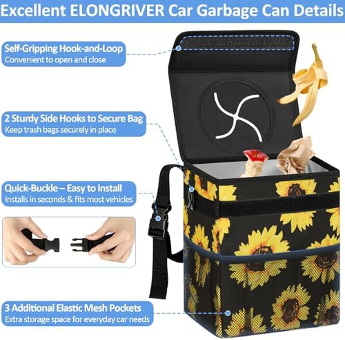 ELONGRIVER Leak Proof Car Trash Can - Image 4