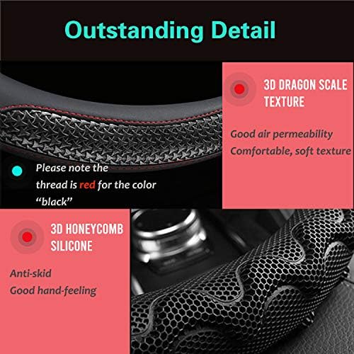 PINCTROT Large Size Steering Wheel Cover Great Grip 15.7In Black/Red Stitch - Image 3