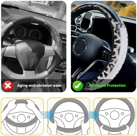 Bling Rhinestone Cheetah Steering Wheel Cover Leather White - Image 5