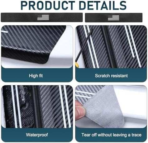 4 PCS Car Door Sill Protector, Carbon Fiber American Flag Threshold Guard Strip - Image 5