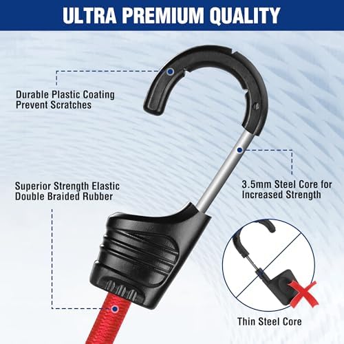 WORKPRO 24" Bungee Cords with Hooks, 4 Pack Heavy Duty Outdoor Bungee Strap - Image 2