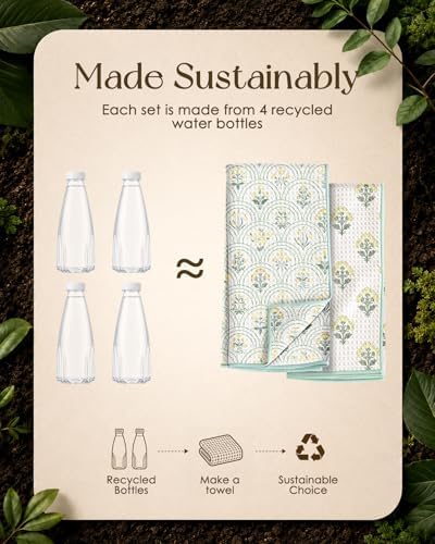 Miss Adola 2pcs Double-Sided Microfiber Kitchen Towels, Vintage Block - Image 2