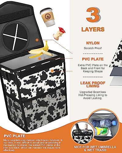 Pritent Car Trash Can with Lid Leakproof Car Garbage Bag Vehicle Trash Bin - Image 3