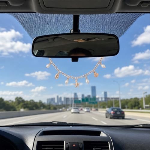 Cute Rearview Mirror Charm Boho Aesthetic Pearl Starfish Chain - Image 3