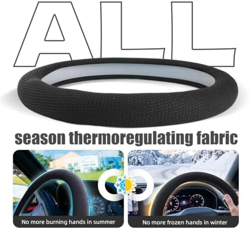 15“ Upgraded Black Steering Wheel Cover Men, Warm in Winter Cool in Summer - Image 3