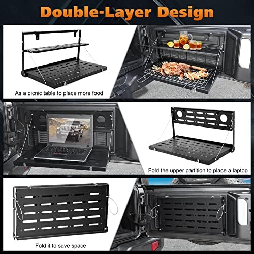 CheroCar for Jeep JL Tailgate Table Rear Foldable Cargo Shelf Aluminum Alloy - Image 4