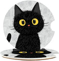 Ceramic Car Cup Holder Coasters Set of 2, 2.56 in Black Cat by Mengduxd