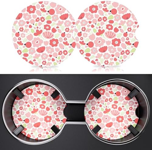 2 Pack Car Cup Holder Coaster, 2.63 inch Anti Slip Insert Absorbent Ceramic by Heainaiyoo