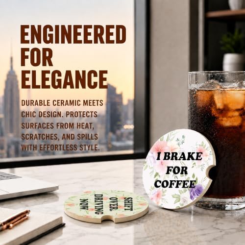 Funny Coffee Lover Car Coasters, Colorful Girly Floral Cup Holders - Image 5