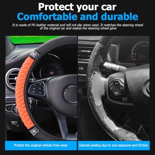 Osilly 15 Inch Rhinestone Leather Steering Wheel Cover - Image 3