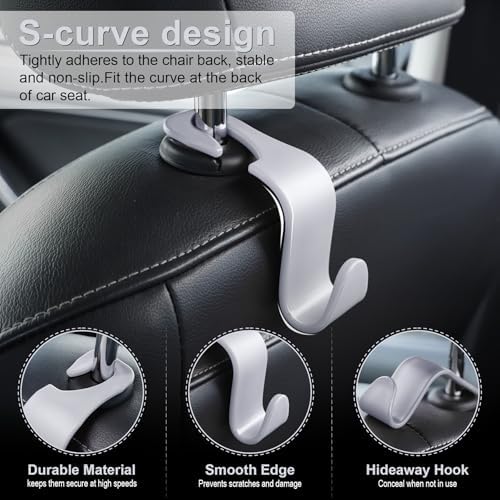 LivTee Car Seat Headrest Hook, Car Headrest Hidden Hook, 4 Pack Universal Auto - Image 2