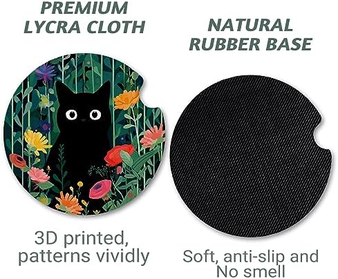 Yonlevres Car Coasters for Cup Holders, Flower Black Cat, 2 Pack - Image 5