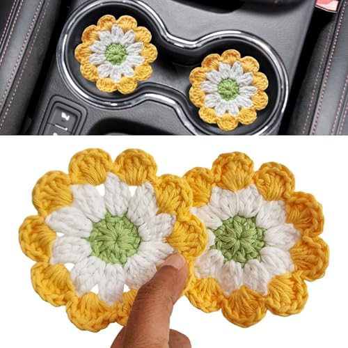 Cotton Car Coasters 2pc Car Cup Coasters Cute car Accessories by HandmadeByUruba