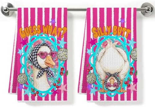 2 Pcs Funny Goose Kitchen Towels, Soft Absorbent Waffle Hand Tea Towel by ZHAMEN