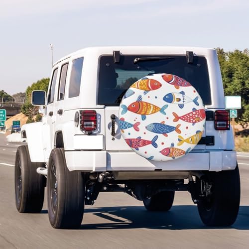 Cute Fish Seamless Pattern Spare Tire Cover Dust-Proof Wheel Tire Cover Fit - Image 3