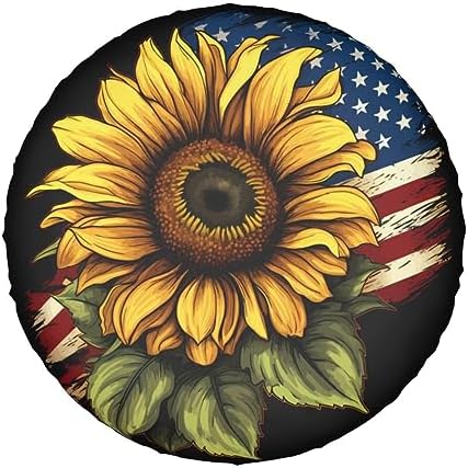 Spare Tire Cover USA Flag Sunflower Wheel Covers 14 Inch No Camera Hole - Image 7