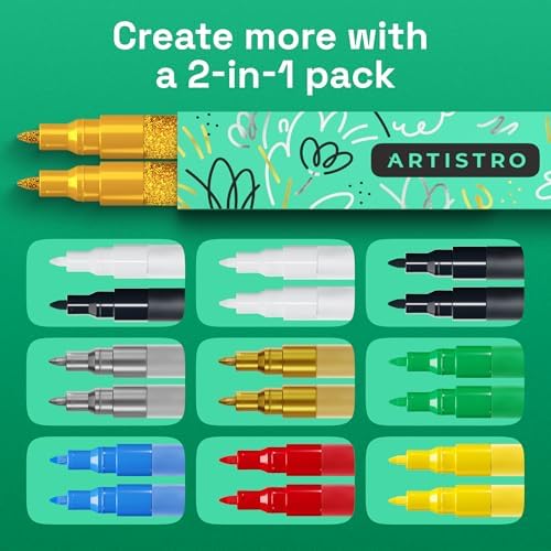 ARTISTRO Glitter Gold Acrylic Paint Markers - Image 7