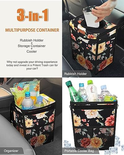 Pritent Car Trash Can with Lid Leakproof Car Garbage Bag Vehicle Trash Bin - Image 5