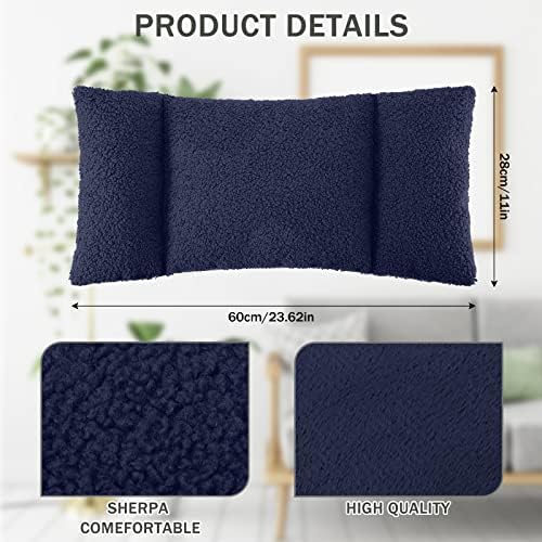 Queekay Fleece Lumbar Support Pillow 3 Section Back Pillow, Deep Blue - Image 2