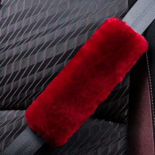 AOGELAN Fluffy Fuzzy Genuine Sheepskin Car Seat Belt Covers - Image 2