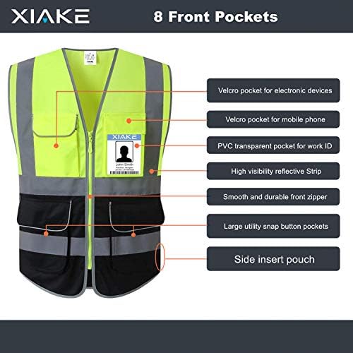 XIAKE 9 Pockets Class 2 High Visibility Reflective Safety Vest - Image 3