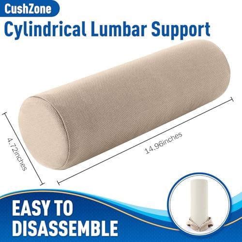 CushZone Memory Foam Lumbar Roll Support Pillow, Large Khaki - Image 2