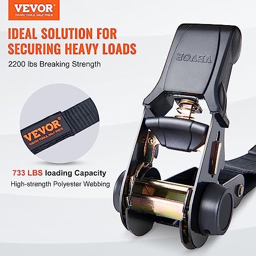 VEVOR Ratchet Tie Down Straps, 2200 lb Break Strength, Coated S Hook, Soft Loop - Image 2